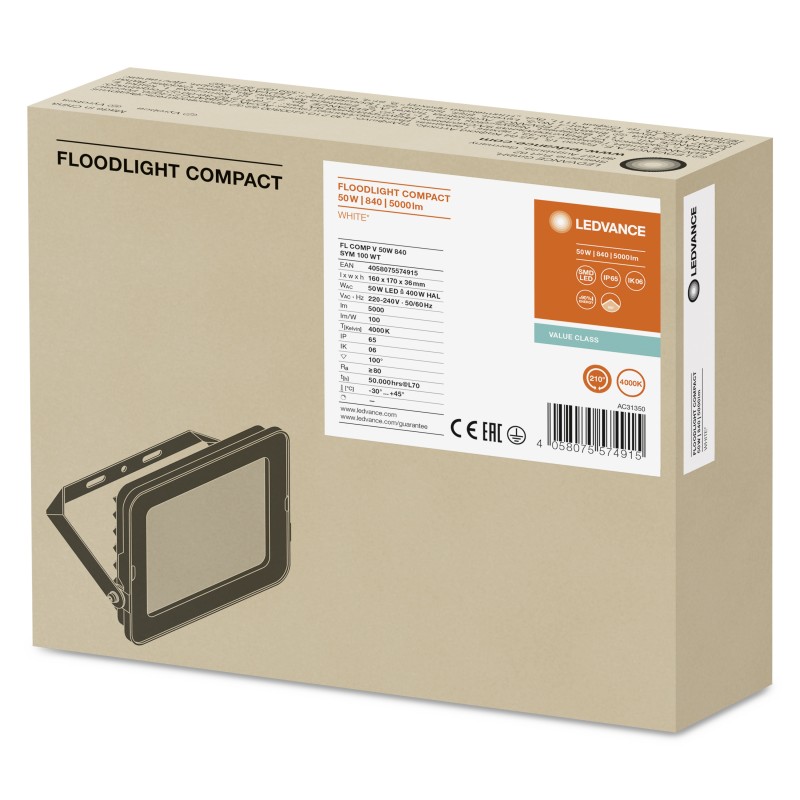 Прожектор FL COMPACT VALUE 50W 840 SYM 100° WT LEDVANCE фото 2